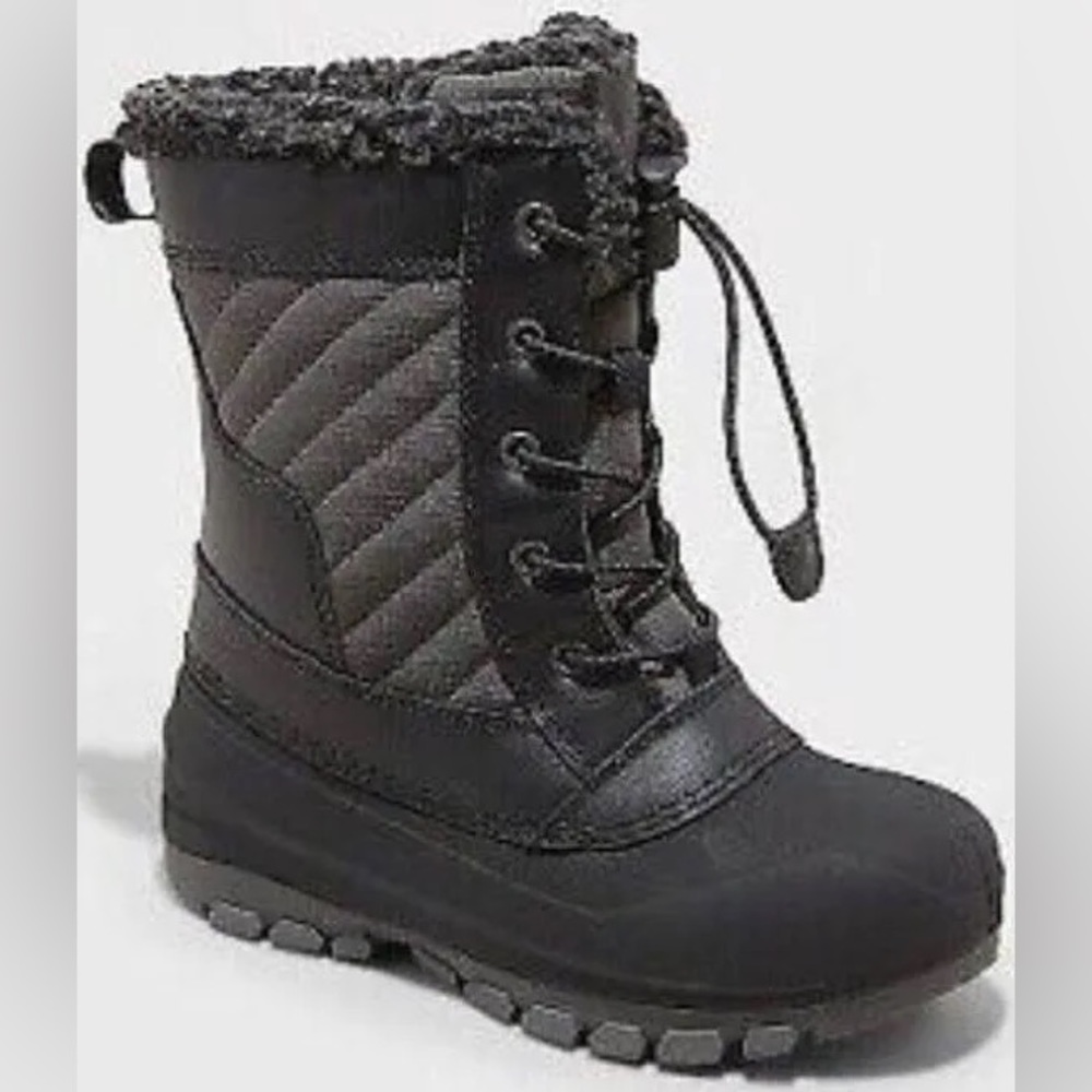 All In Motion Kids Winter Boots, Black Skylar Lace-up, Waterproof